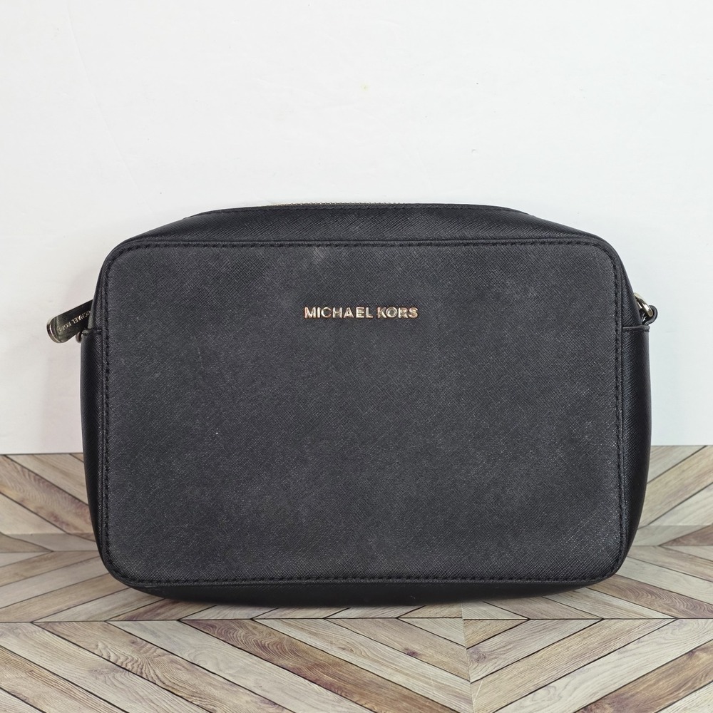 Michael Kors Jet Set Saffiano Leather Crossbody Bag Black - Missing The Strap